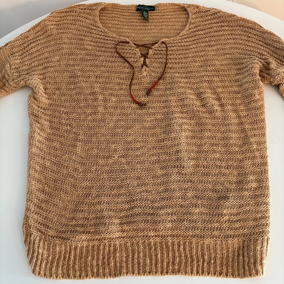 Ralph Lauren Womens Jeans Lace Up  Sweater Pullover Cotton Tan Brown Size Large - Picture 6 of 7
